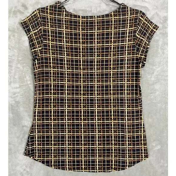 NEW Women's Elie Tahari Cowl Neck Abstract Pattern Cap Sleeve Business Shirt Top - Picture 3 of 7